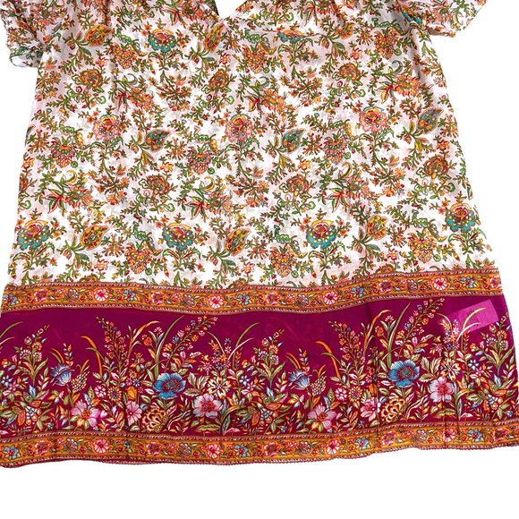 Lucky Brand NWT Sz XS Floral Border Blouse Sheer Multicolor Short Sleeve Top - Picture 4 of 9